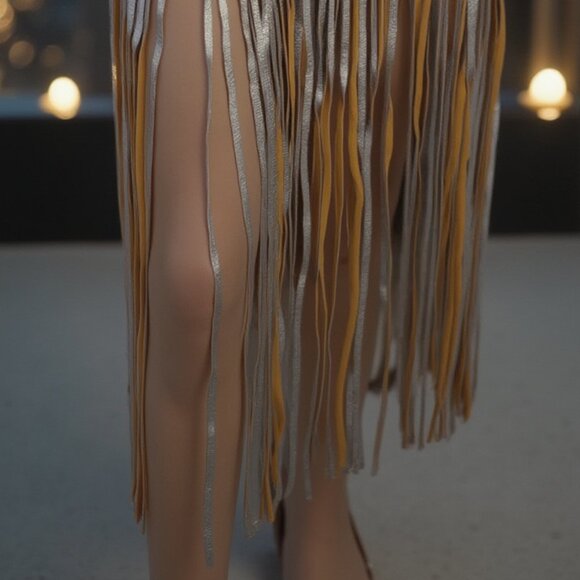New Women Silver Beige Long Skirt Faux Leather Wrap Around Fashion Belt Size S main image 8